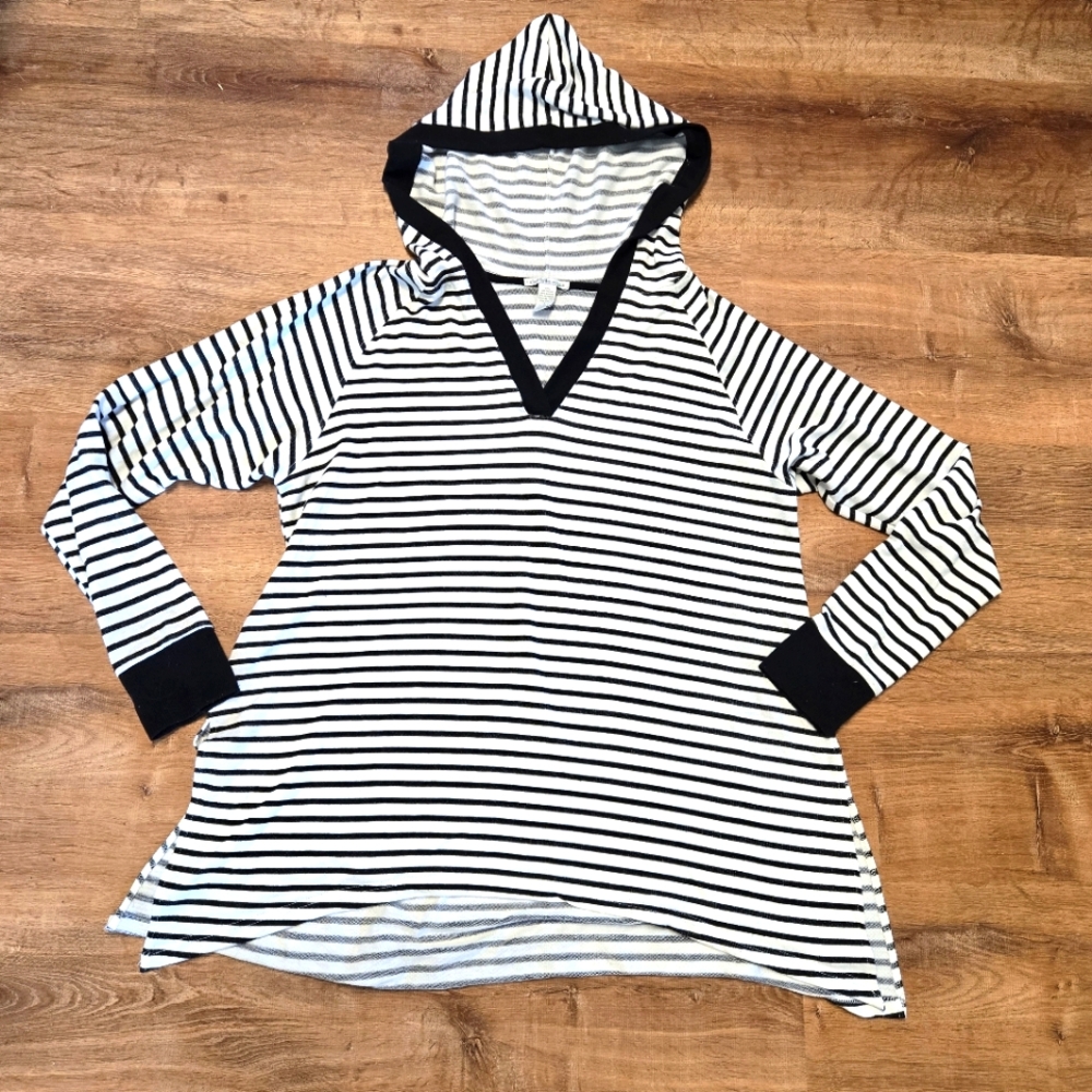 Charlotte Russe Striped Black and White Hooded Top